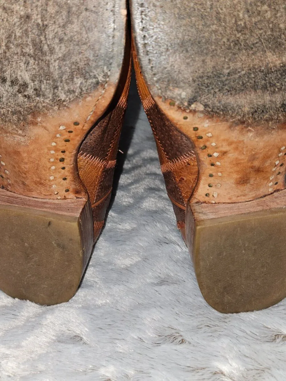 El General Pointed Toe Patchwork Ostrich Cowboy Boots Mens 8.5  {#826-4}